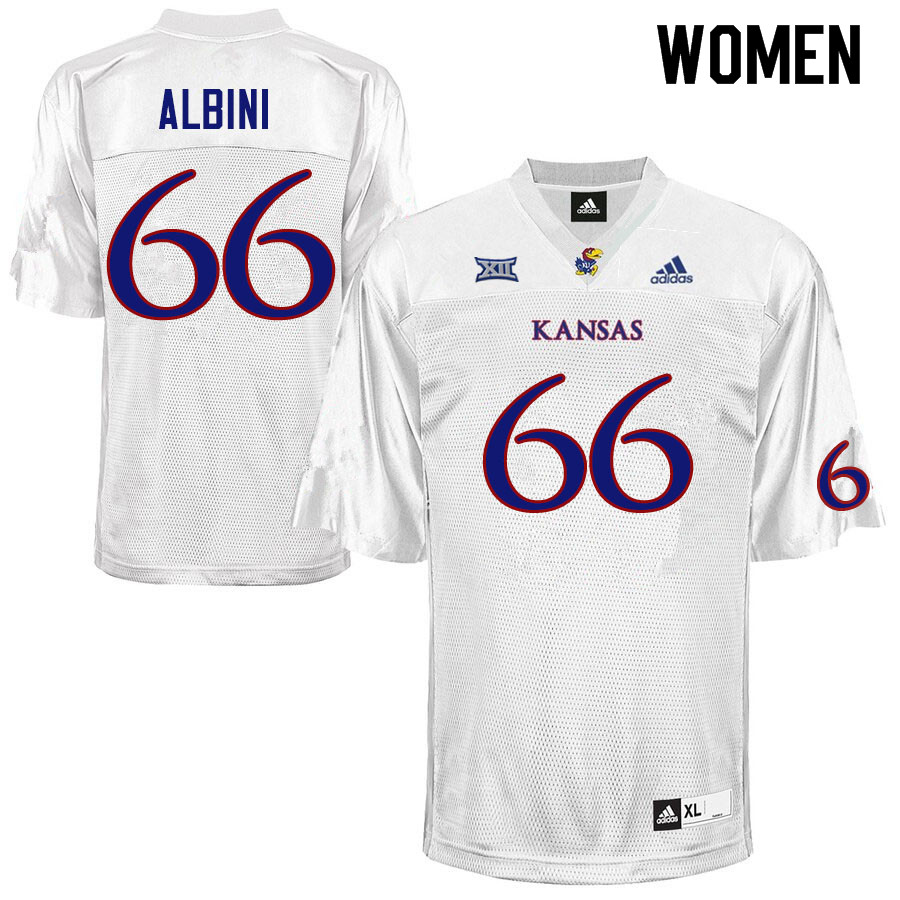Women #66 Geno Albini Kansas Jayhawks College Football Jerseys Sale-White - Click Image to Close